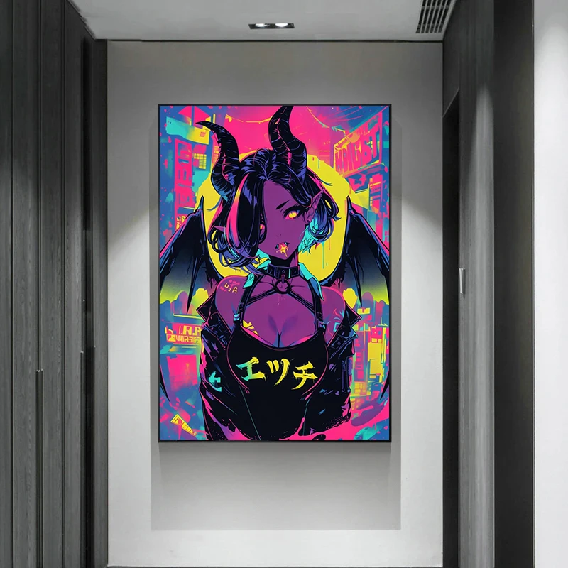 Japanese Anime Dark Cool Girl Devil Goddess Kawaii Poster and Prints Canvas Printing Wall Art Picture for Living Room Decor Gift
