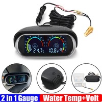 LCD Display Voltage & Water Tempe Gauge Universal 12V 24V Digital Voltmeter 2 in 1 10mm Sensor Water Temperature Gauge