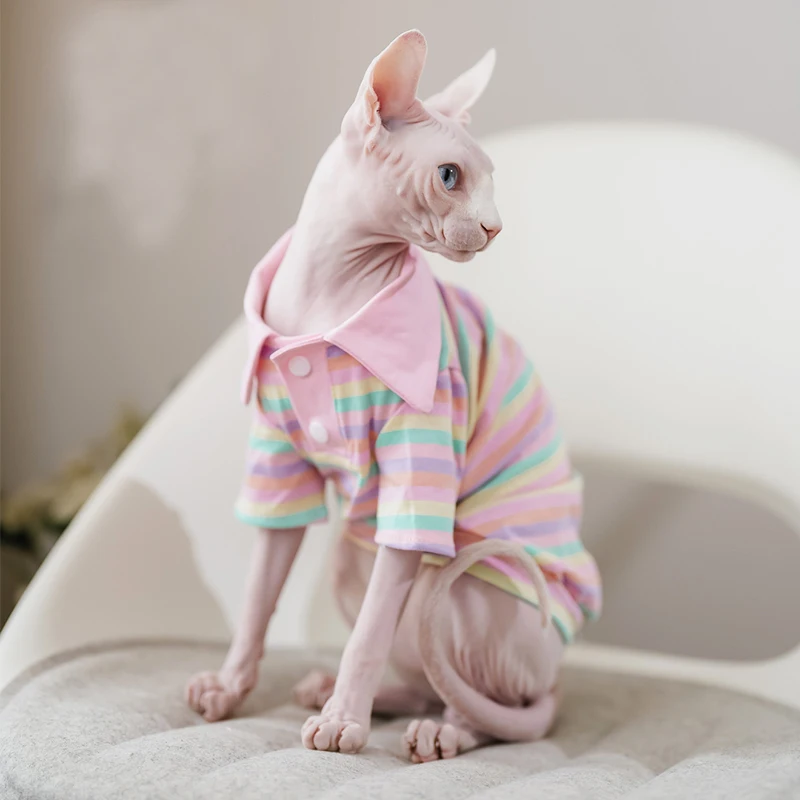 Summer Cotton Pet Cat Clothes for Cats Gotas Mascotas Clothing Sweet Stripe Puppy Sphynx Cat Katten Vest Shirt ubranie dla kota