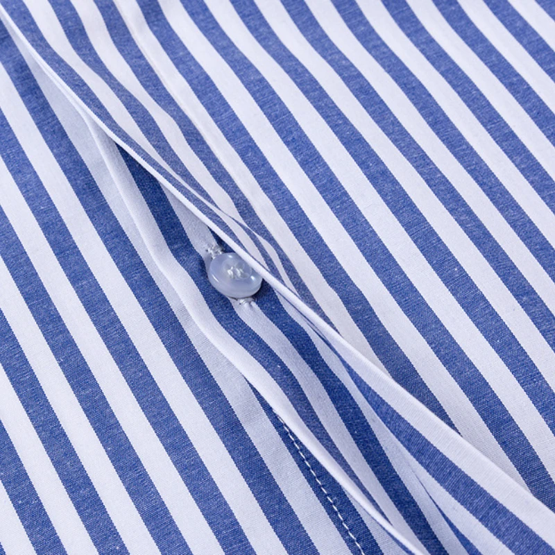 Classic Striped 95% Cotton +5% Spandex Shirts Men Long Sleeve 4XL Micro Elasticity Men Shirts Long Sleeve Slim Fit Anti-wrinkle