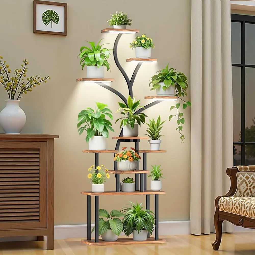 

Plant Stand Indoor With Grow Light - 10 Tiered Indoor Plant Shelf, 65""Tall Corner Plant Stand For Indoor Plants Multiple,