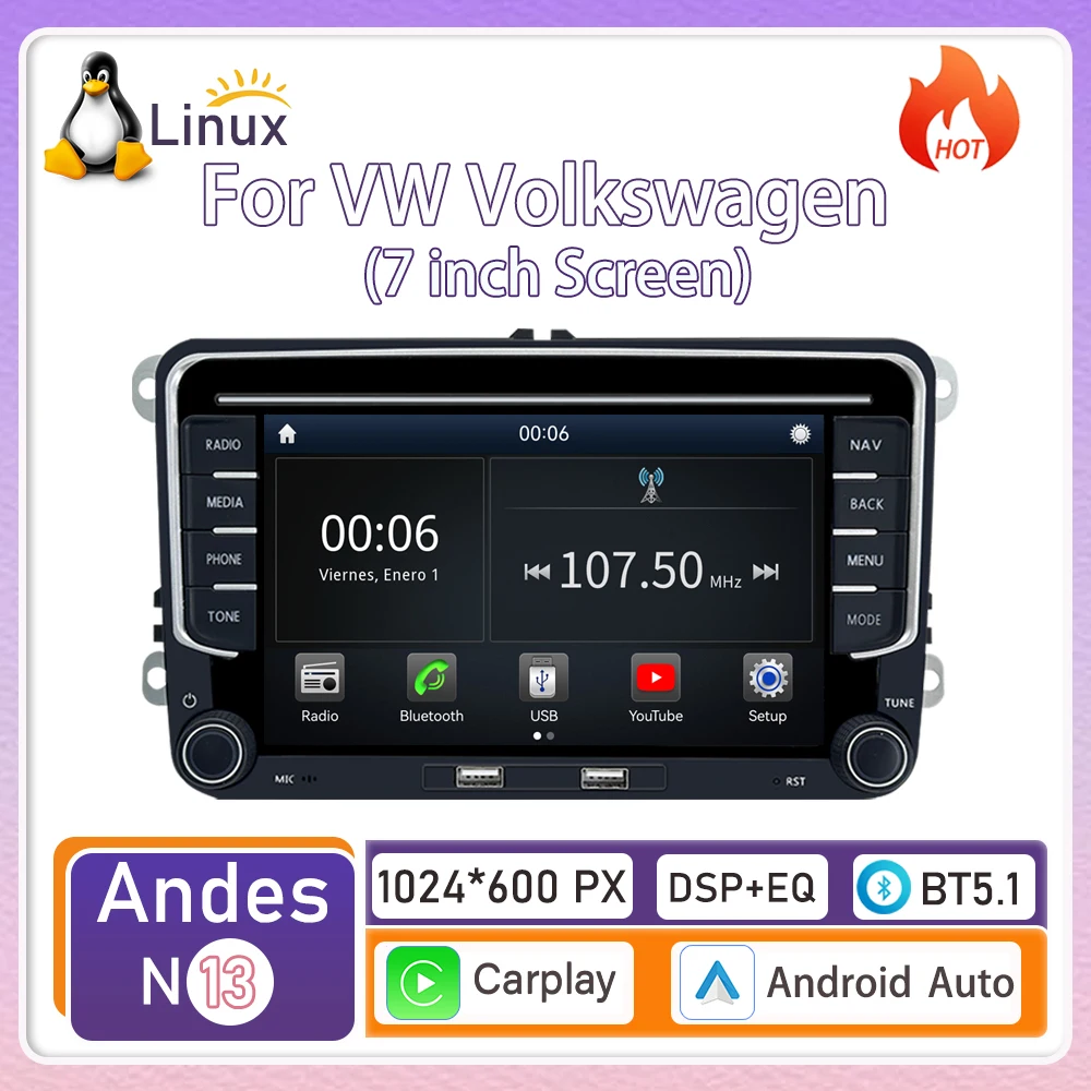 

Для VW Volkswagen (7-дюймовый экран) беспроводное устройство CarPlay на базе Linux, новая модель, навигация, видео, мультимедиа