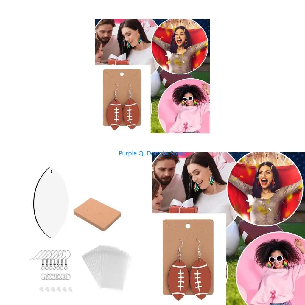 L21E 60 Pcs Sublimation Ear Pendants Sporty Earring Football DIY Ear Drops