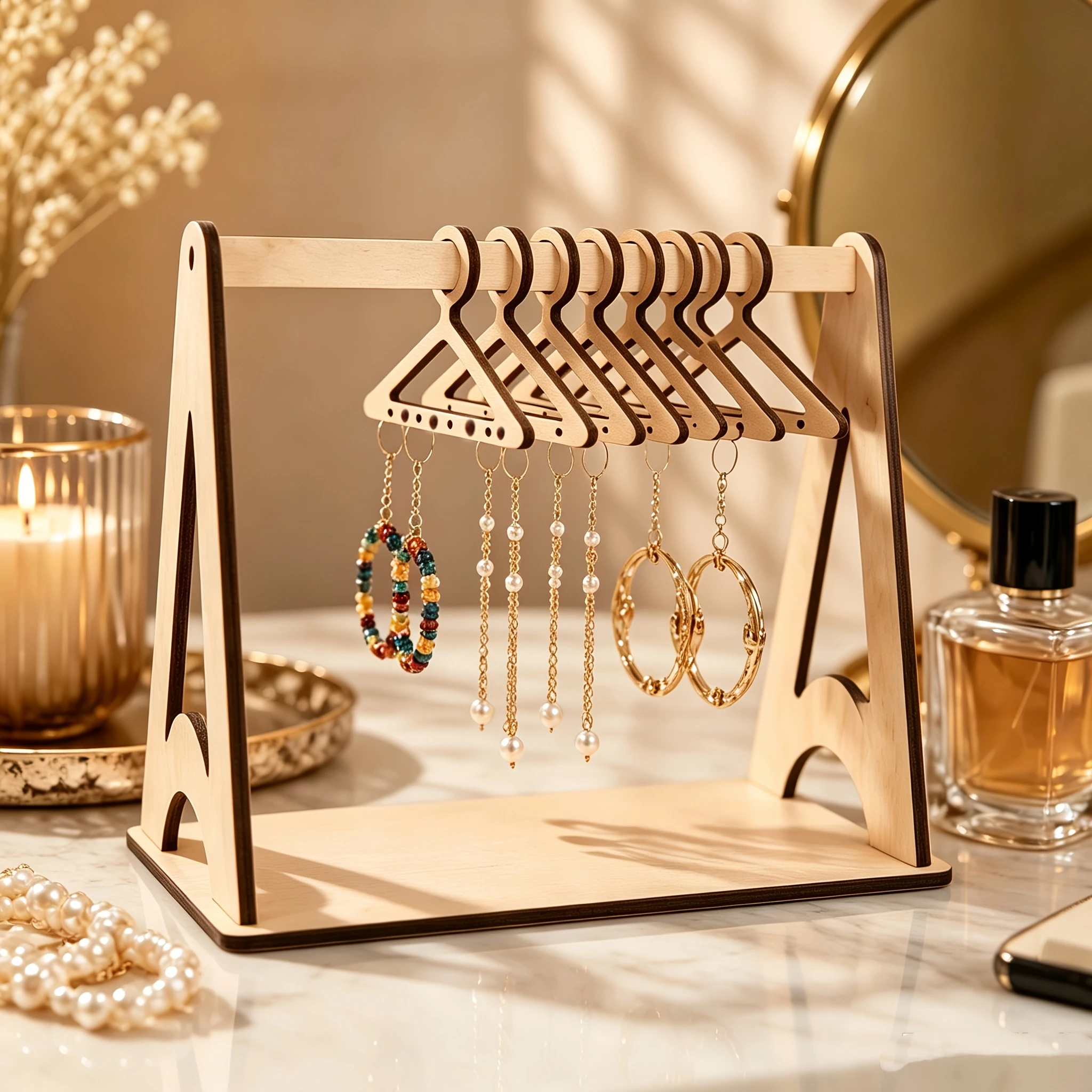 Mini wooden jewelry storage rack, suitable for earrings, necklaces, women's desktop display racks, room decorations, and gifts