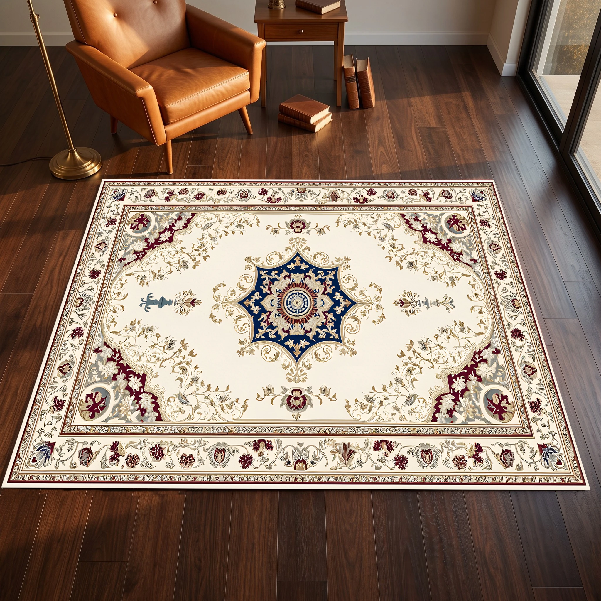 2D Carpet with European Classic Octagonal Rosette Vine Pattern in Light Luxury European Style for Living Room and Bedroom