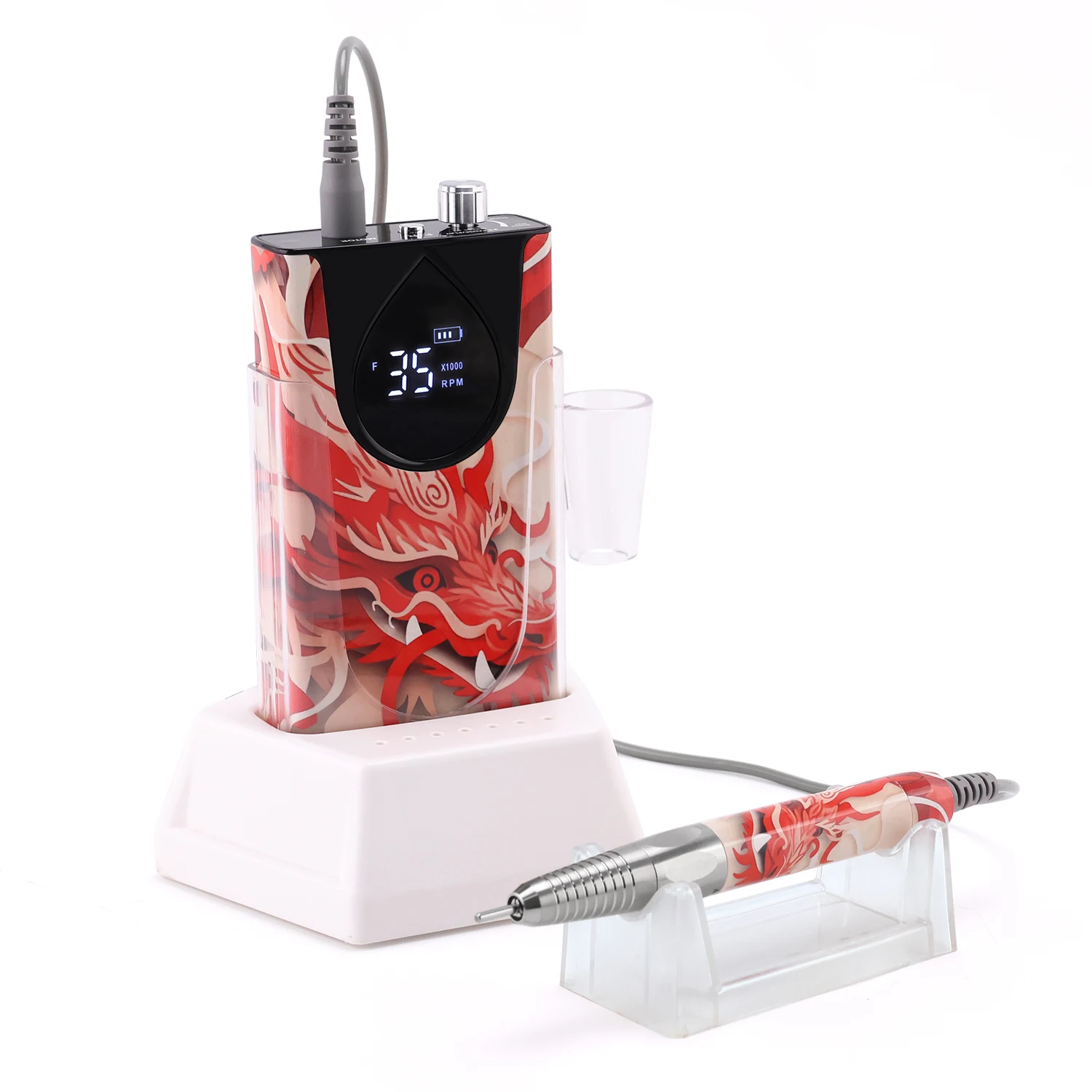 New Special Printing 35K Brushless Cordless Nail Drill Machine 35000RPM Rechargeable Manicure Electric Nail File Portable Base