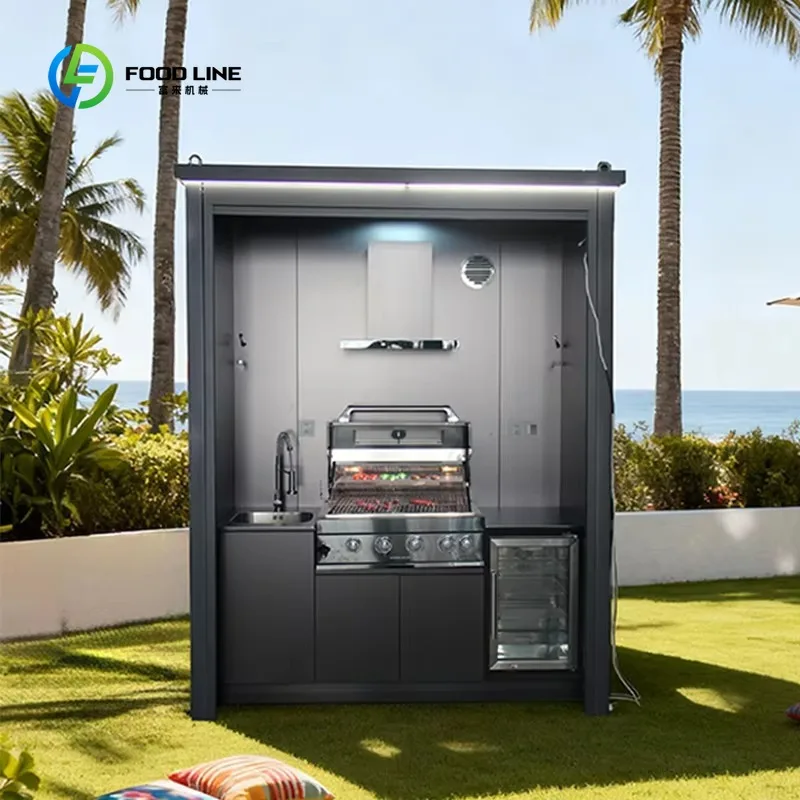 Customized Garden Summer Barbecue Gas Grill Black Closable Shed for Outdoor Kitchen Cabinets Set With Roof