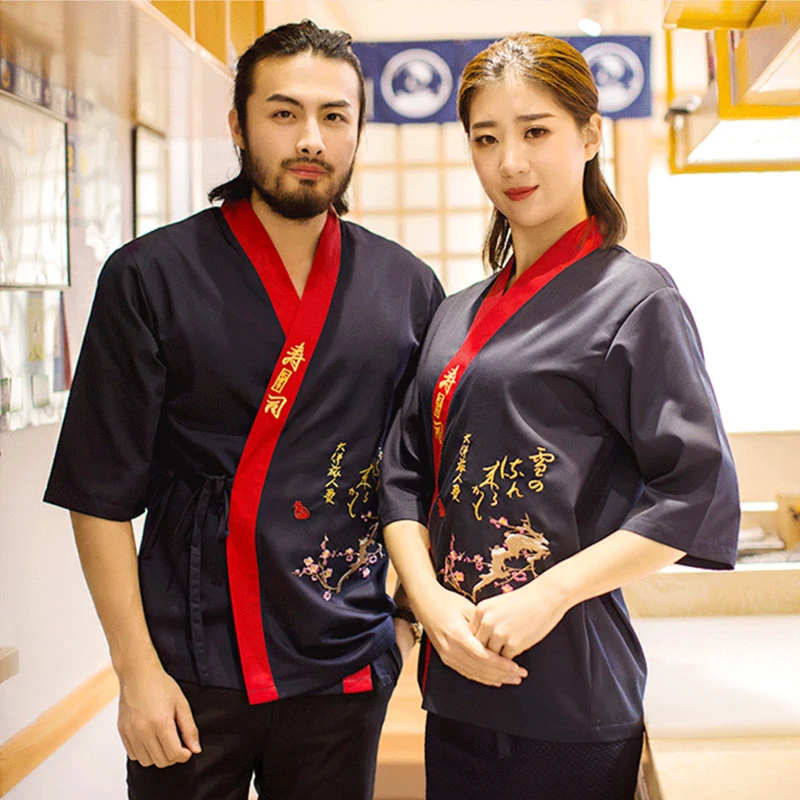 寿司ジャケット男性女性用日本料理制服キッチンシェフ制服着物カーディガンレストランウェイター作業服