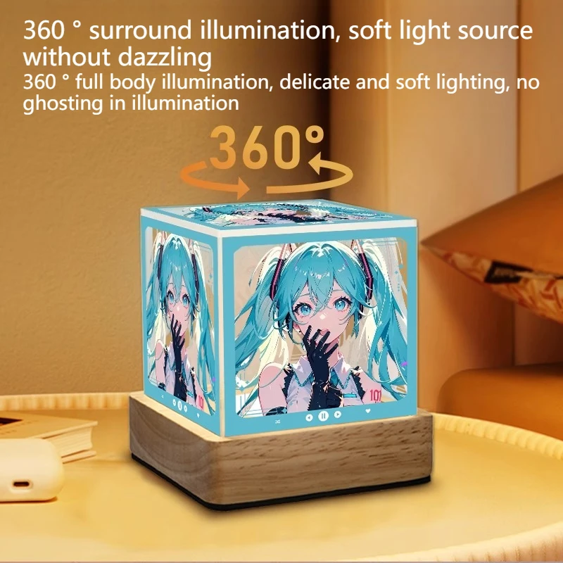 Hatsune Miku USB Cube Lampu Malam Anime Dekorasi Meja Minimalis Dekorasi Desktop Ornamen Dekoratif Kelas Atas Hadiah Lucu