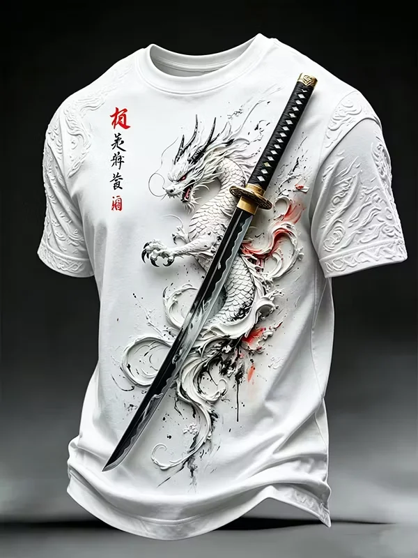 2027 Summer New Style Men's Japanese Samurai Dragon Style Sport Shirt 3D Printed Sport Dri-fit Family Version Casual T-Shirt Top