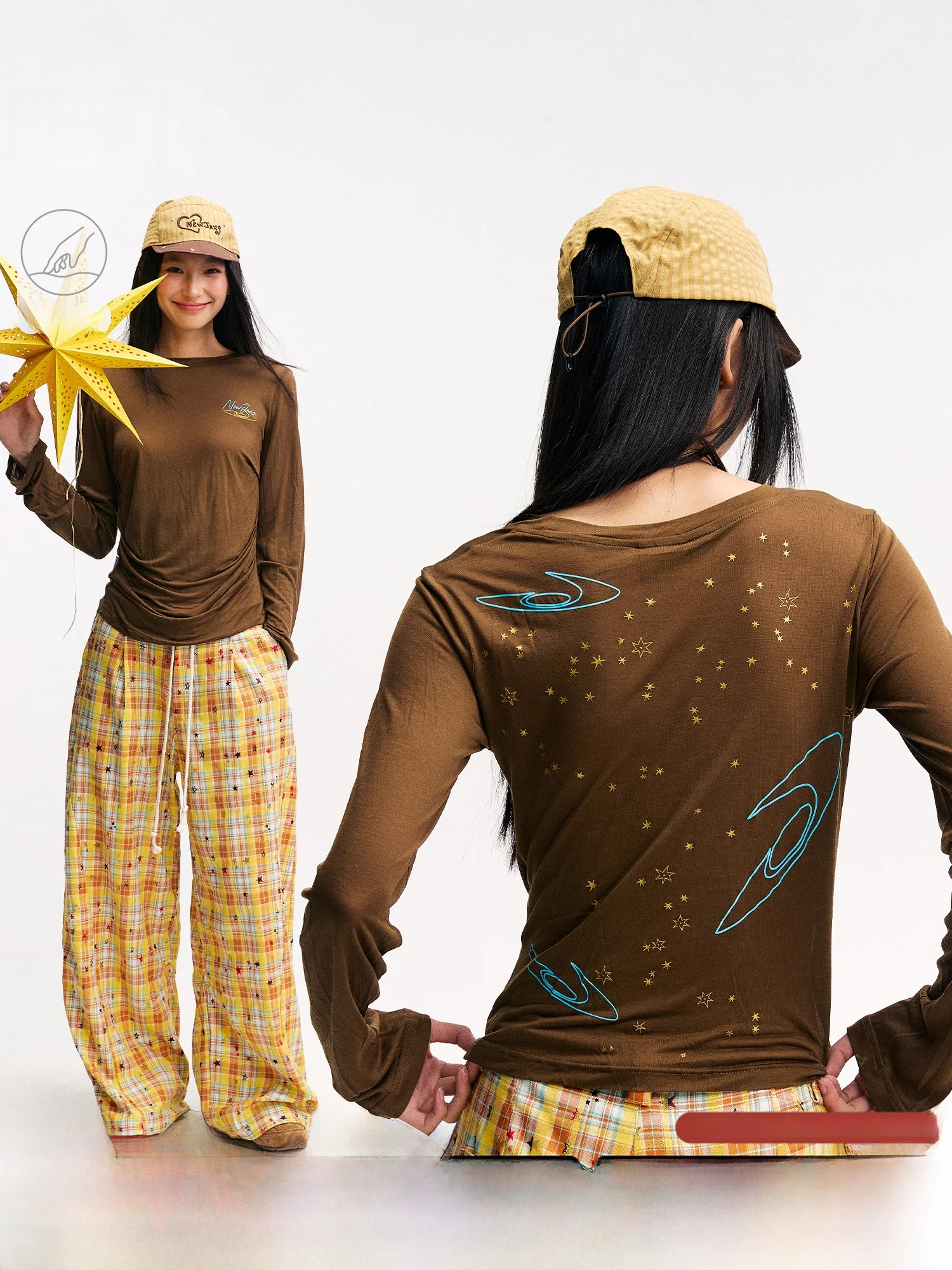 

NewJNXS Ladies Lightweight Breathable Lyocell Long Sve T-irt Star Print Loose Fit Air Conditioning irt Summer Commute ...