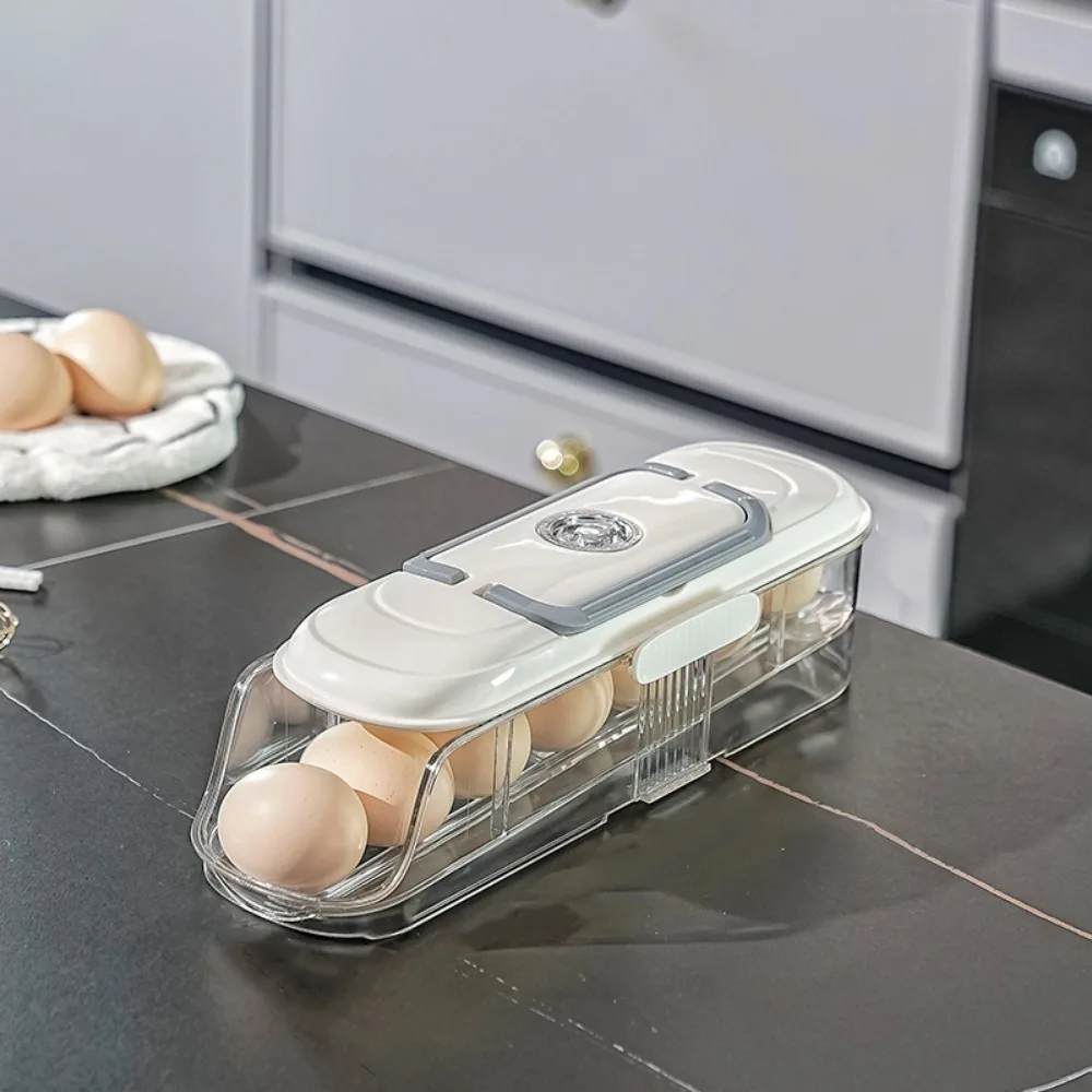 

Transparent Automatic Rolling Egg Container Large Capacity Stackable Large Egg Holder with Lid Space Saving