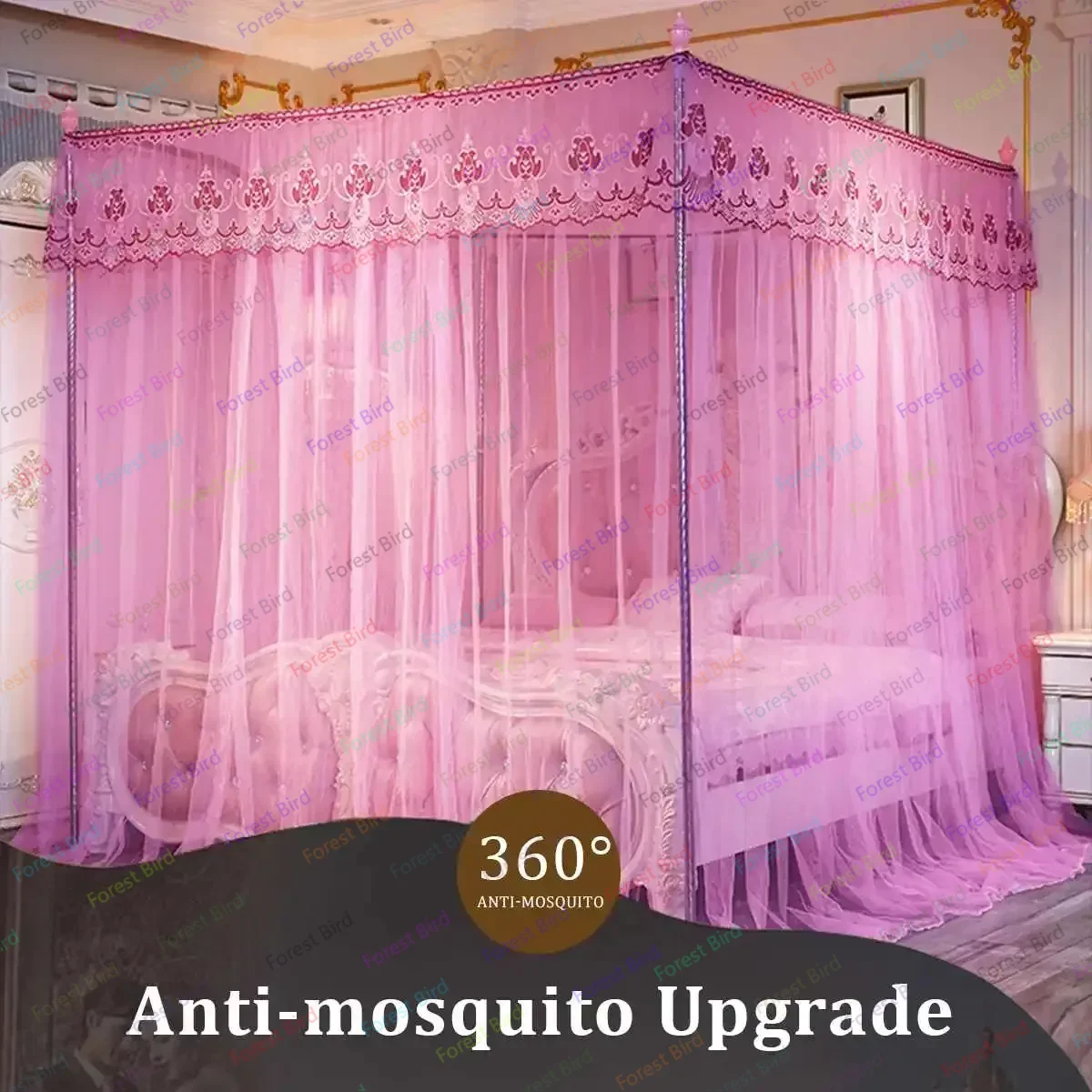 Cortinas de cama con dosel de princesa, mosquitera de lujo, ropa de cama sin soporte, 4 esquinas, 3 aberturas laterales