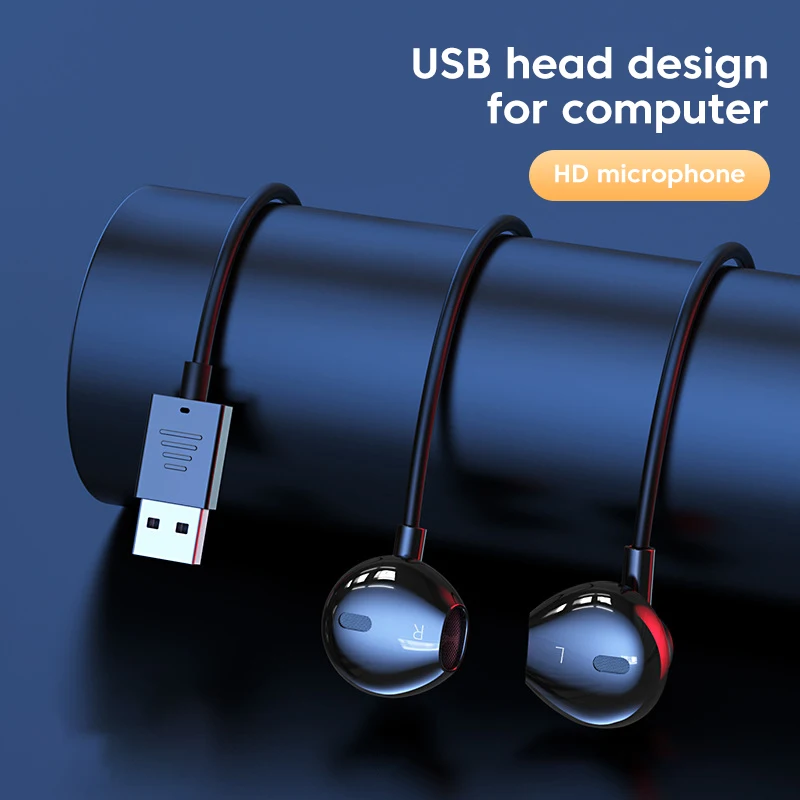 Écouteurs intra-auriculaires filaires USB de 3M de Long, avec micro, câble USB-A, mains libres, pour jeu, ordinateur de bureau, ordinateur portable