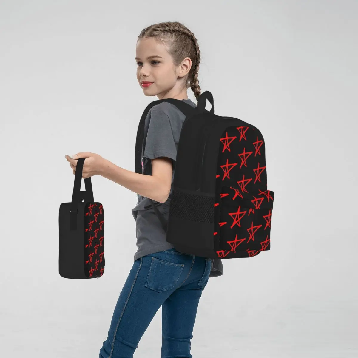 Avril Loux-Star Mochilas para estudantes, mochilas escolares para meninos e meninas, mochila dos desenhos animados, lancheira, caneta, conjunto de 3 peças