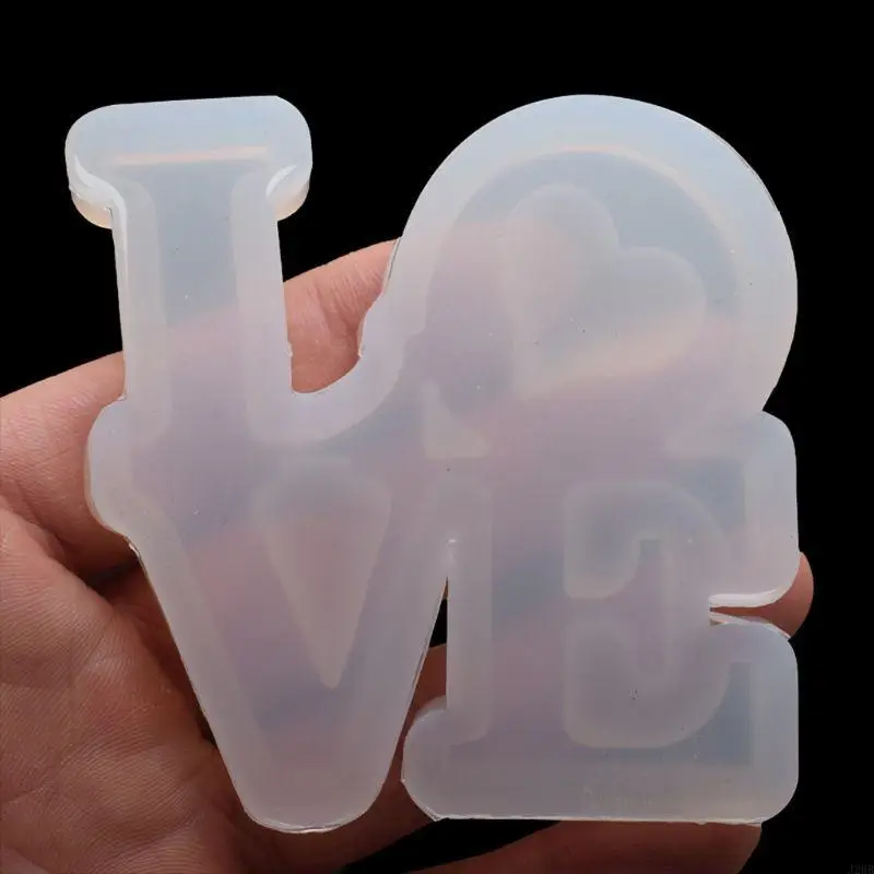 J2HB Love-shaped Letter Keychain Silicone Mold with Hole Keyring Pendant DIY Craft