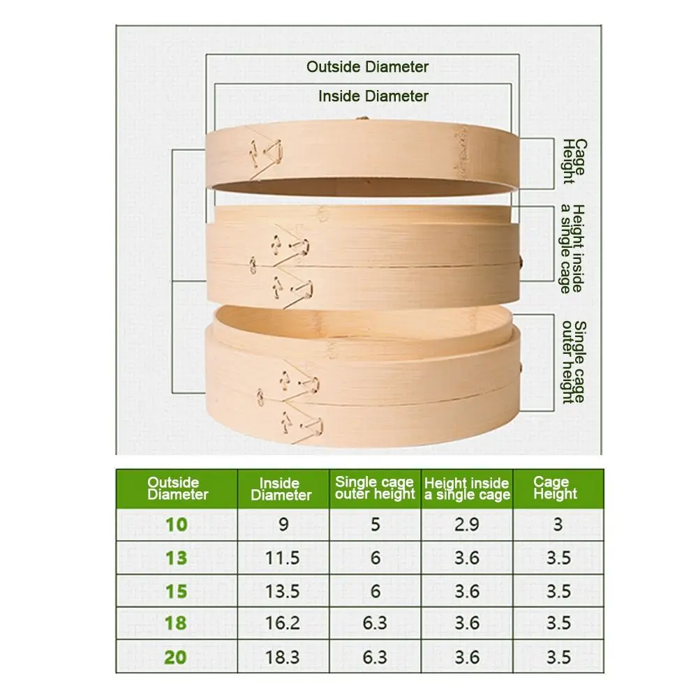 Chinese Steamer Bamboo Steamer Dimsum Cooking with Lid Steamer Basket Vegetable Snack for Cooking Bao Buns Basket Bamboo Steamer