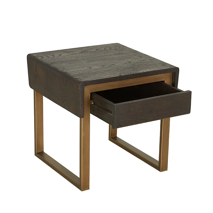 -High Quality Solid Oak Wood Gold Metal Wall Table