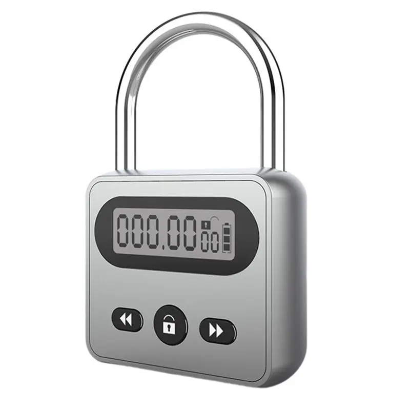 FULL-Super Long Standby LCD Display Backlight Timer Padlock Anti-Addiction 999 Hours Max Timing Electronic Backpack Lock Silver