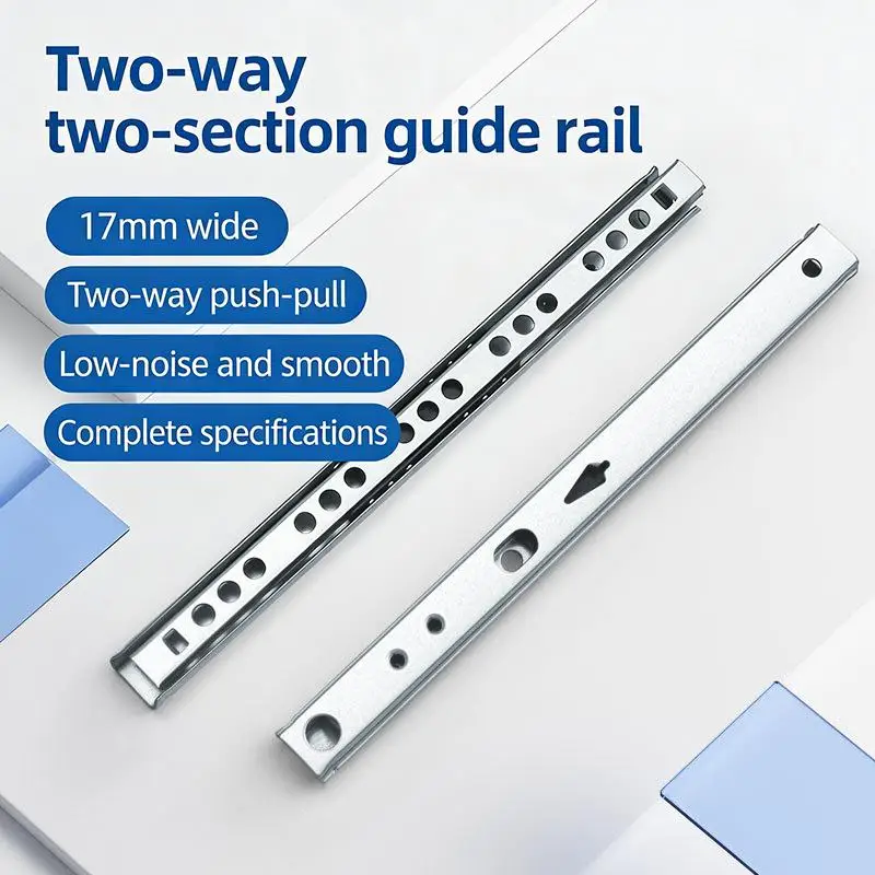 17mm Wide Drawer Slides Ball Bearing Two Way Glide for Toolboxes Durable Furniture Rail for Kitchen Living Room Closet