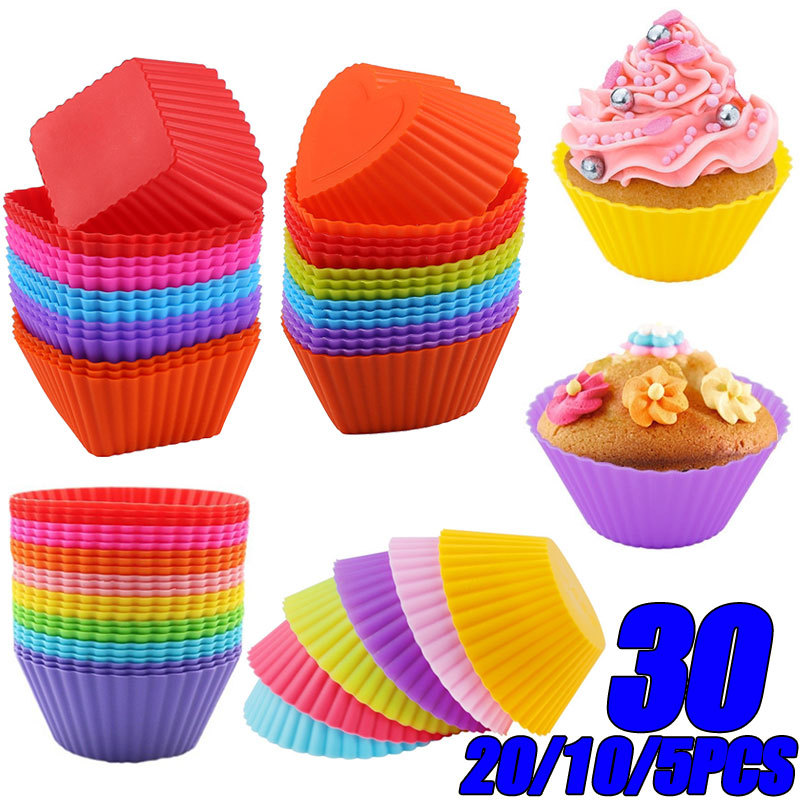  5/10/20/30pcs/lot Silicone Cake Mold Round Heart Shape Muffin Cupcake Baking Molds Home Kitchen Bakeware Resistant and Soft 