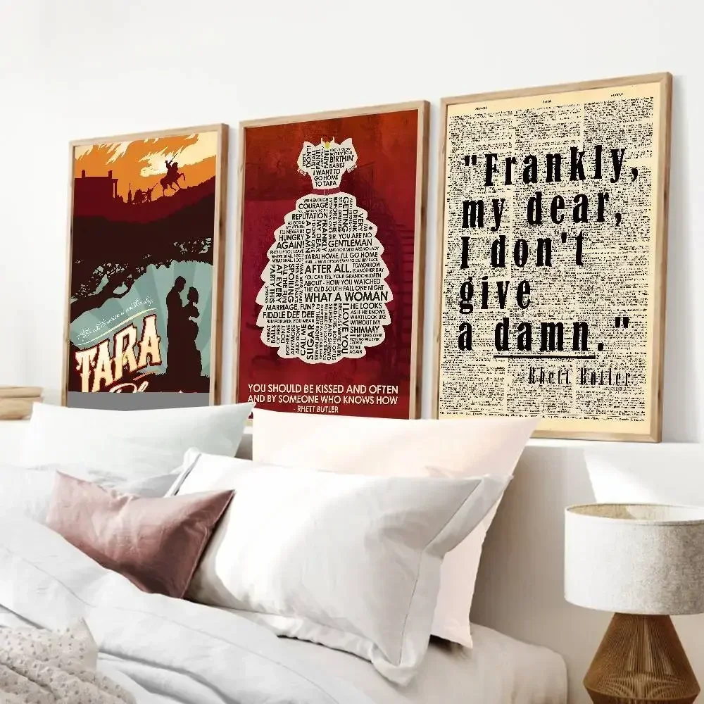 Classic Love Movie Gone With The Wind Clark Gable Vivien Leigh Poster Print For Bedroom Home Decor Cartoon Movie Wall Art