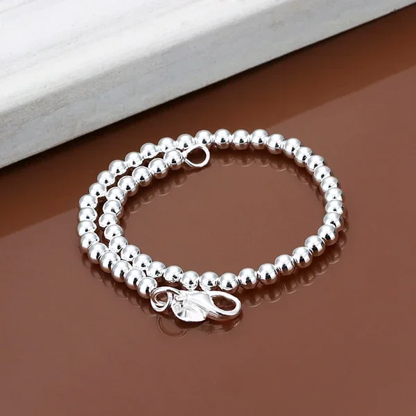 925Silver color 6MM CHAIN , bead bracelet fashion charm Women lady jewelry cute nice pretty wedding birthday gift H114