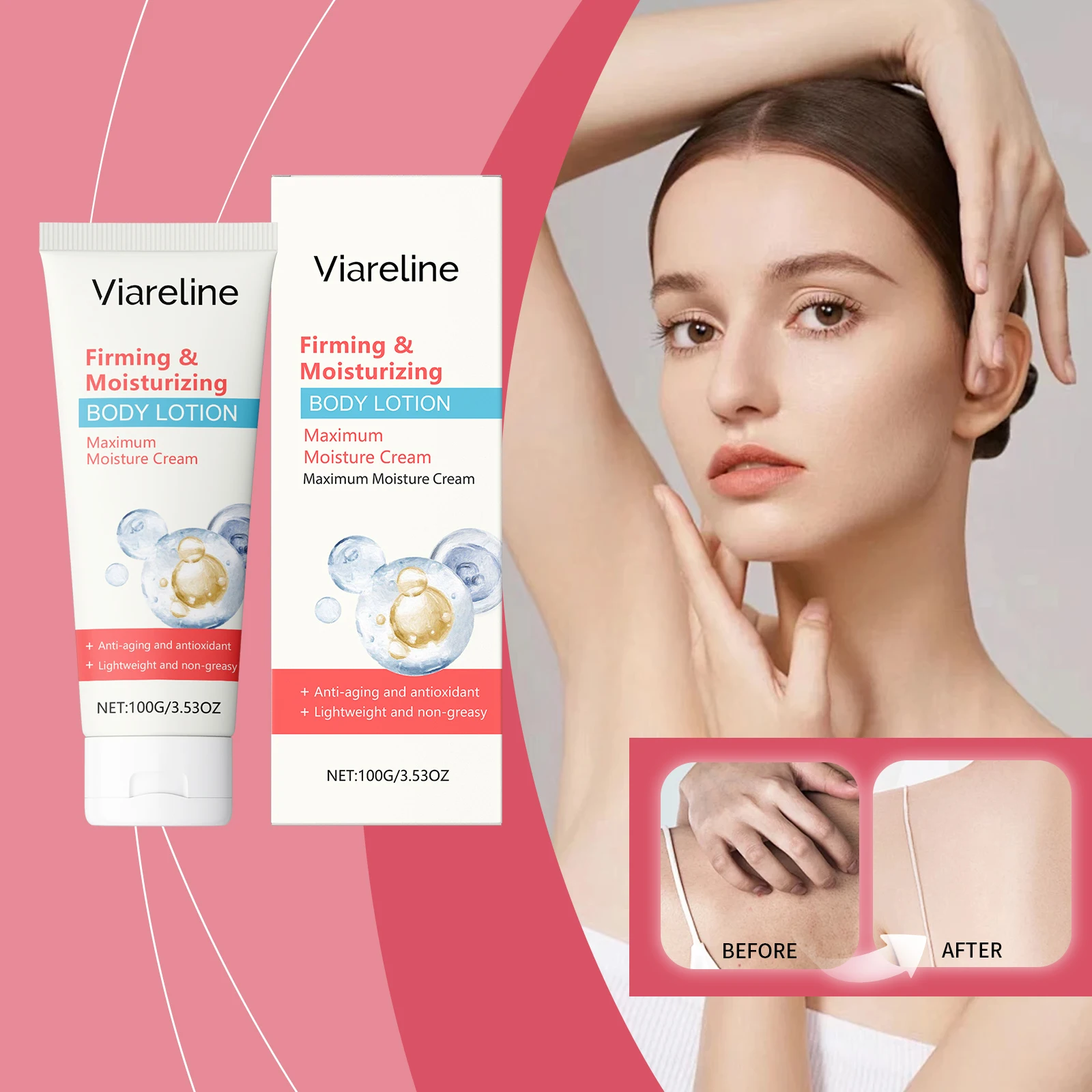 퍼밍 & 모이스처라이징 바디 로션 - 안티에이징 항산화 성분이 함유된 최대 수분 크림 - 가벼운 무게