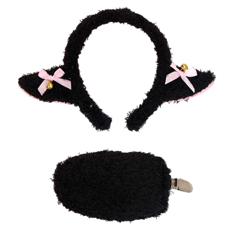 39BD Plush Lamb Costume Accessory Set with Sheep Ears and Tail for Halloween Role Play, Stage Use, Party Styling, and Photos Use