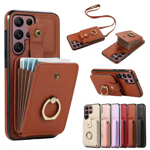 For Samsung Galaxy S22/S21/S20 Ultra/Note 10/20 Ultra/S20 FE/S10 Case Wallet with Card Holder, 360°Rotation Finger Ring Holder