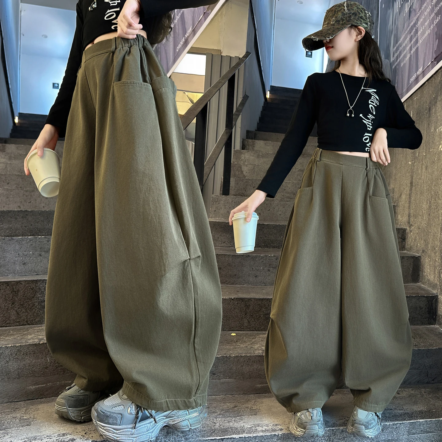 

2025 Spring Autumn New Loose Straight Wide Leg Trousers For Teen Children Trendy Pants Girls Streetwear Knife Pants