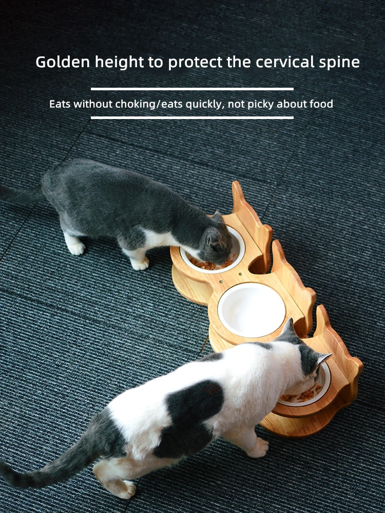 Cat Bowl Ceramic To Protect The Cervical Spine Liftable Animal Drinking Bowl Multi-cat Triple Food Bowl  Pet Food Bowl