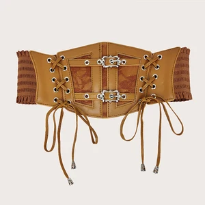 Kemerler, korse, kadınlar için elastik dantel, uzun boşluk, elbise gotik kadın punk bel, kahverengi / beyaz, büyük beden kemerde 12 büyük satış, laco-no. 1