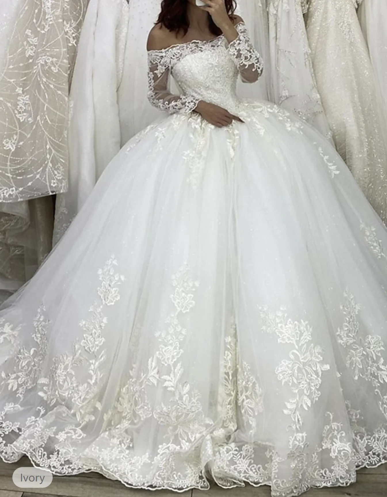 Fall Formal Wedding Dresses Off Shoulder Long Sleeve Chapel Train Lace Bridal Gowns With Appliques Wedding Party 2024