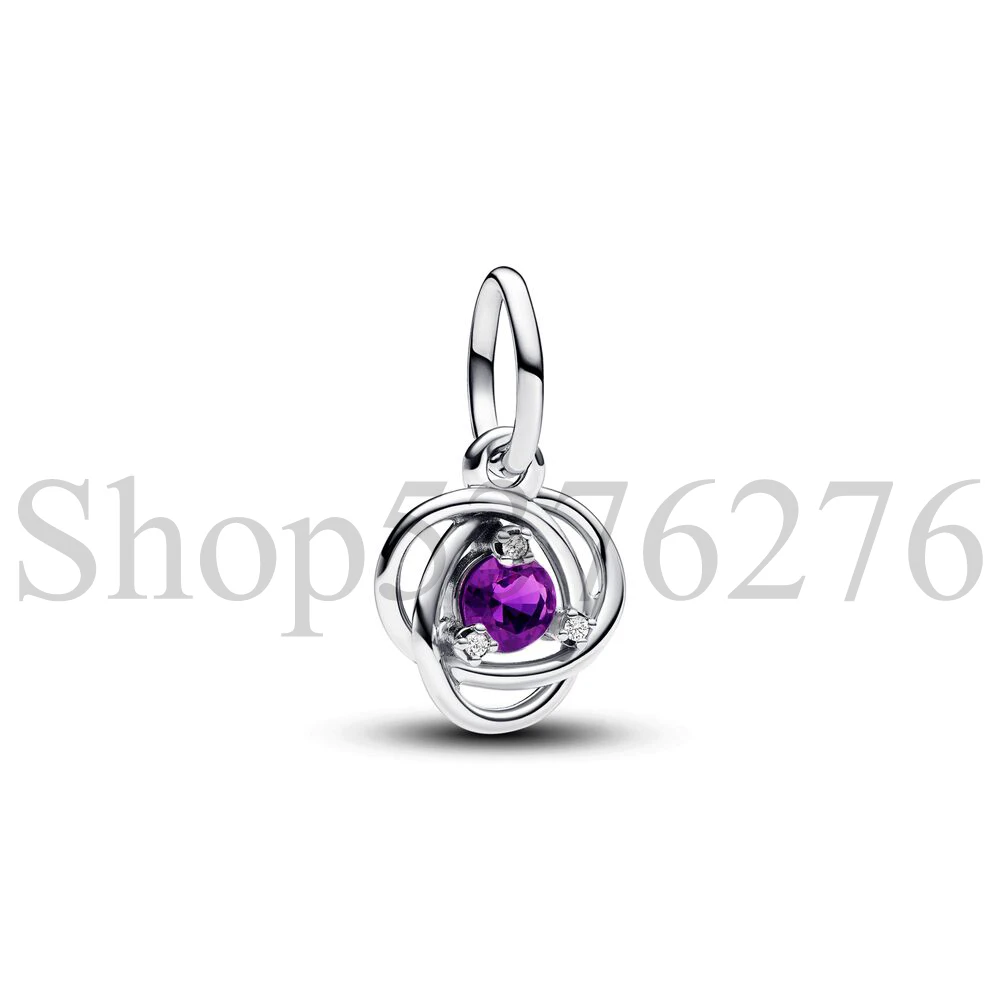 925 Sterling Silver Bead Twelve Month Birthstone Eternity Circle Dangle Charm For Fashion Women Bracelet Bangle Gift DIY Jewelry
