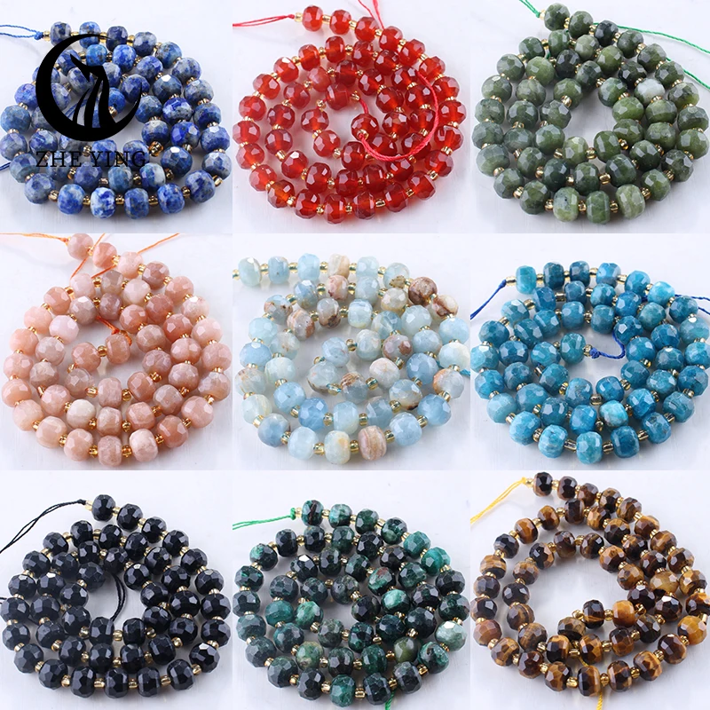 

New Natural Stone 6x8mm Faceted Rondelle Beads Sunstone Amazonite Tiger Eye Lapis Loose Beads for Jewelry Making DIY Bracelets