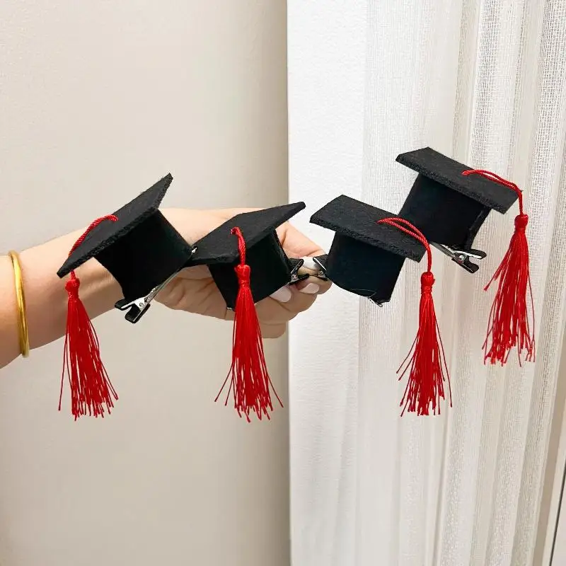 Hot！2Pcs Graduation Tassel Hat Mini Doctoral Cap Clip Headband Graduation Hat Party Stereoscopic Headdress Graduation Hair Decor view 5