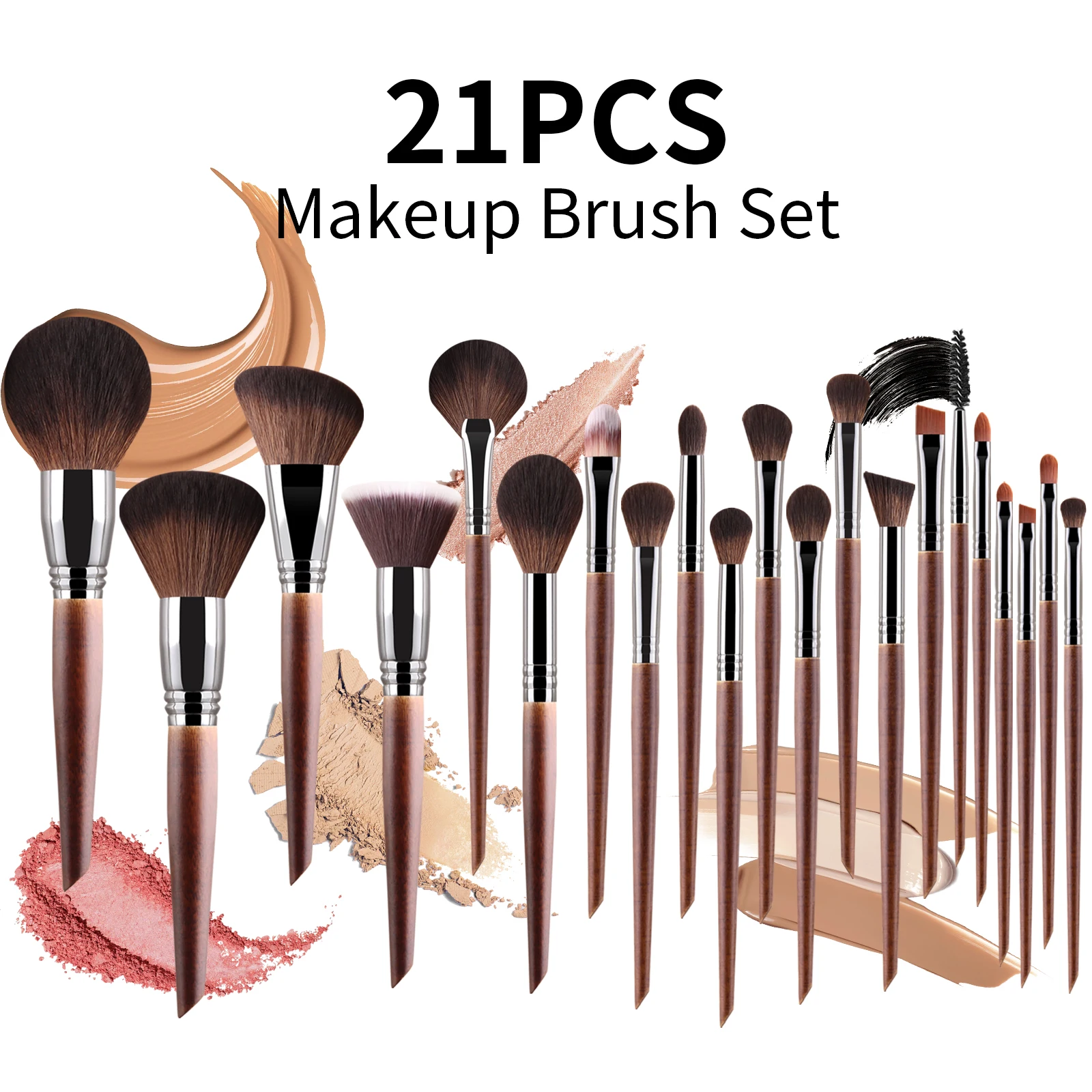 21Pcs Makeup Brush Set, Powder Foundation Blush Eyeshadow Eyebrow Brushes for Professional Face Eye Makeup