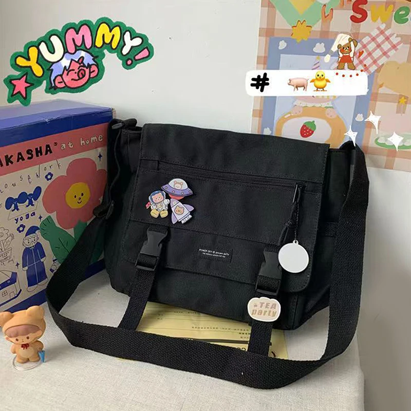 

Цельная студенческая сумка-мессенджер, японская темная холщовая сумка в стиле Харадзюку, корейская версия, универсальная сумка почтальона для девочек