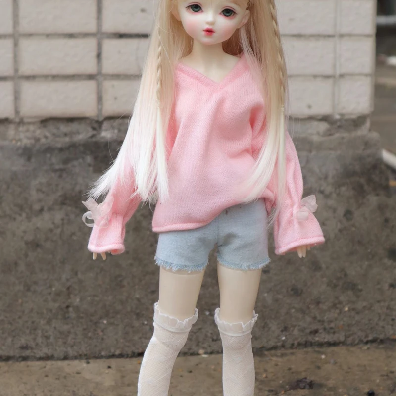 

D03-P784 children toy BJD DD SD MSD big1/6 1/4 1/3 ob24 accessories V-neck sweater jeans pants lace socks daily clothes 3pcs/set