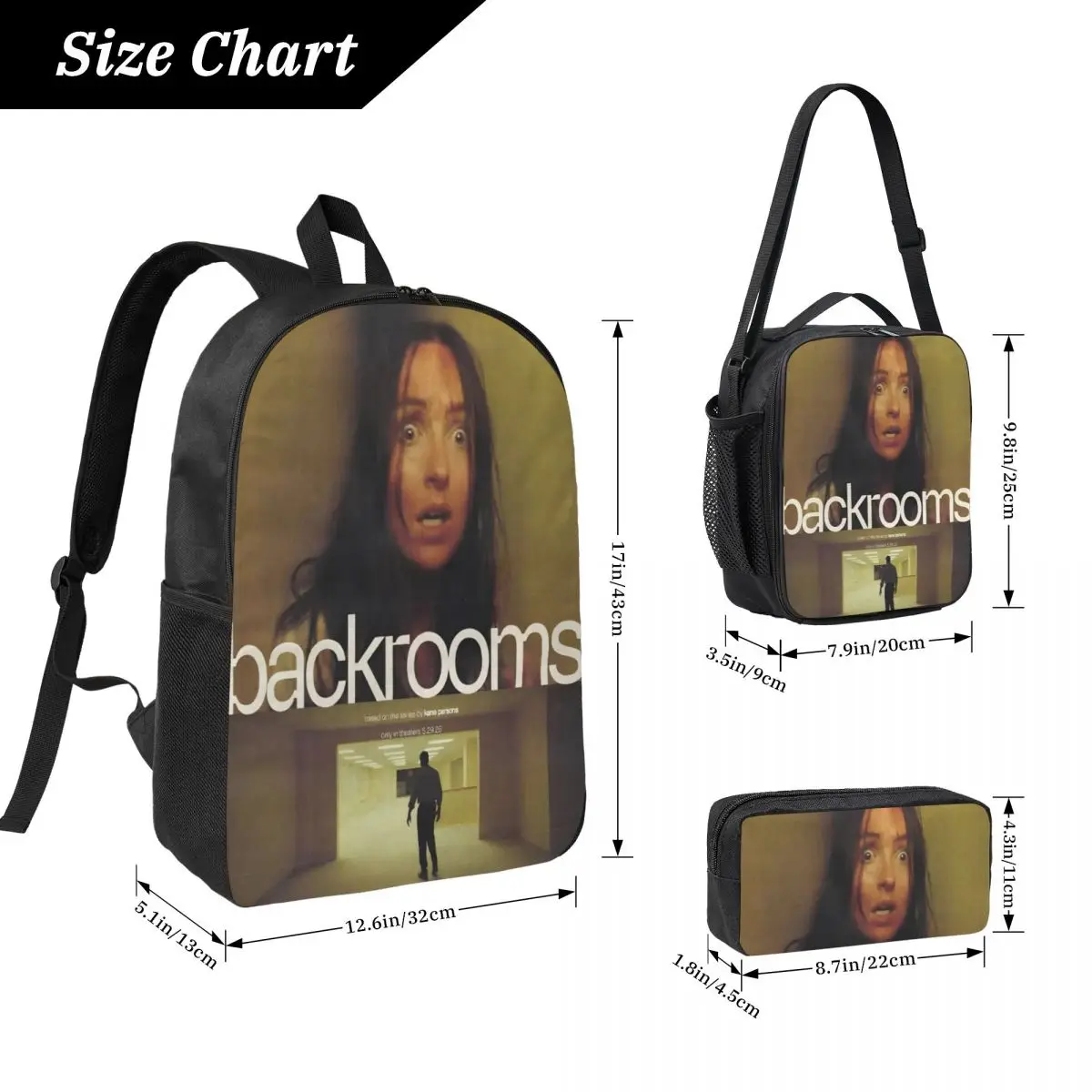 3Pcs Backrooms 2026 Backpack Set for Girls Boys Pencil Boxes Bookbag Sets with Lunch Box For Primary School Students Daypack