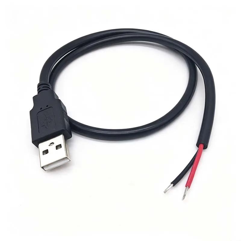5PCS Thickened USB 2-Core Charging Cable, 0.75mm² USB Male Pigtail Wire with Tinned Ends, 5V Power Supply Cable