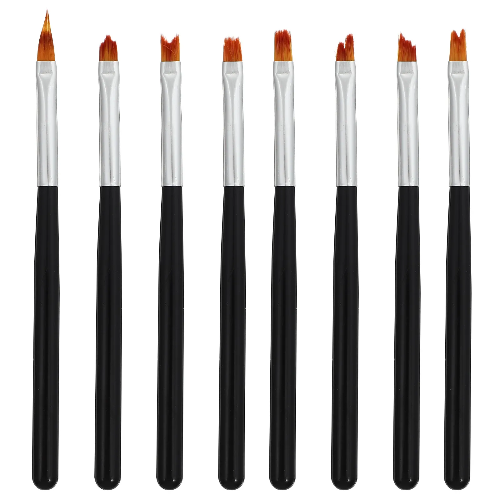 8Pcs Nail Art Brush Pen Set Long Handle Nylon DIY Manicure Supplies Nail Painting Tool for Stripes Waves Bowknot Fishtail