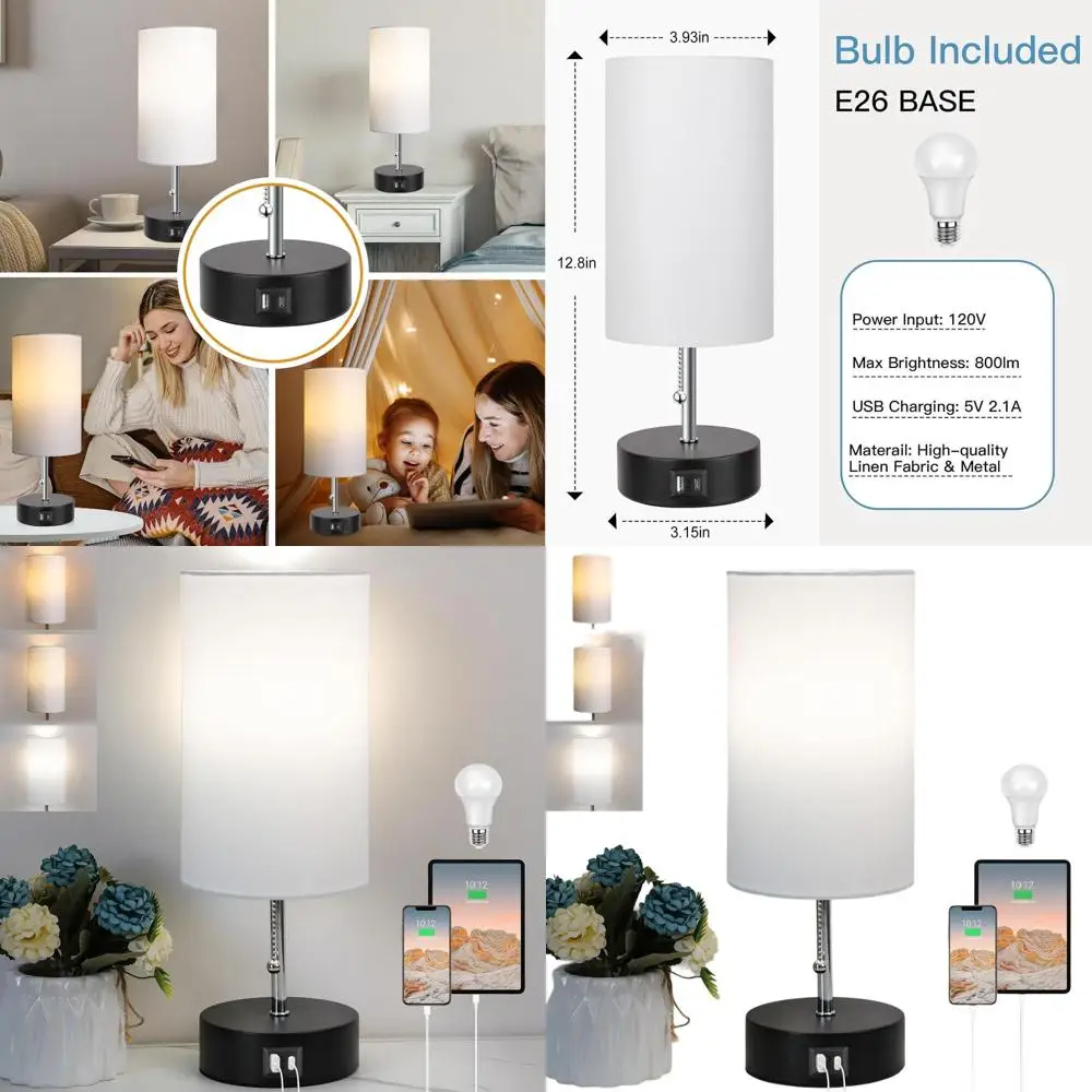 

3-Color Temperature LED Bedside Lamp with USB Ports, Nightstand Light for Bedroom and Living Room (White)