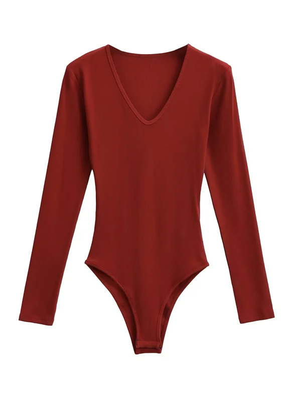 슬림핏 브이넥 긴팔 티셔츠 원피스 여성 섹시 허리 조임 원피스 바지 면 혼방 원단 출퇴근룩