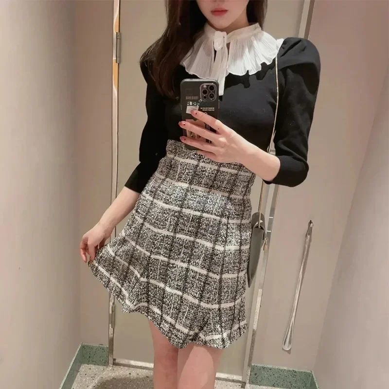 Japan Flare Mermaid Faldas Mujer High Wasit Plaid Skirt Trumpet Skirts Womens Feminino Ropa Mujer Spring 2024 Newclothing