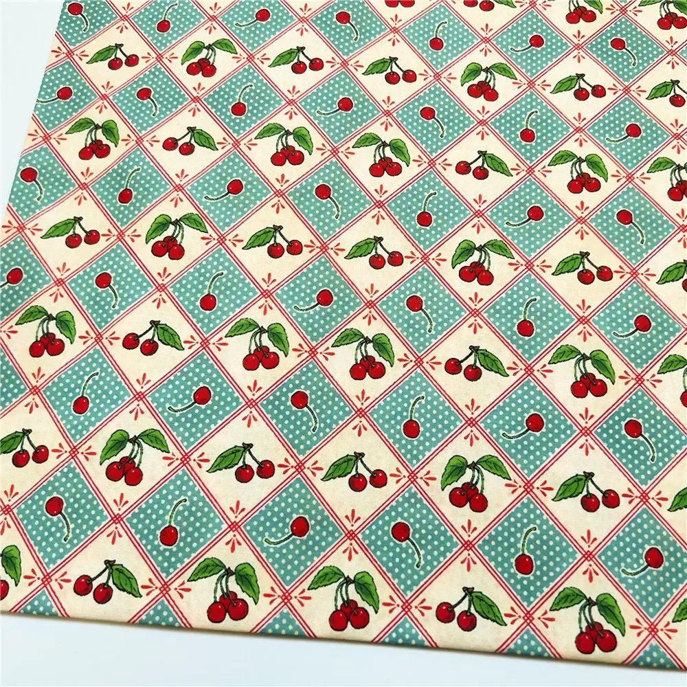 45x145cm Vintage cherry 100% Cotton Fabric Vintage Floral Material Patchwork Sewing Quilt Needlework DIY Cloth