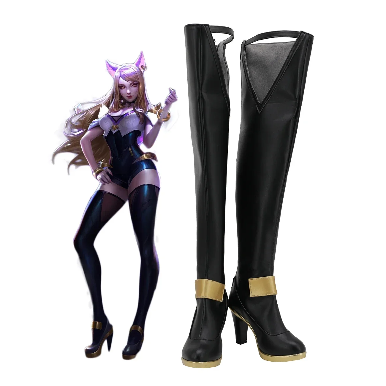 Heißes Spiel LOL KDA Ahri Cosplay Stiefel Ahri Overknee-High-Heel-Lederschuhe nach Maß für Unisex