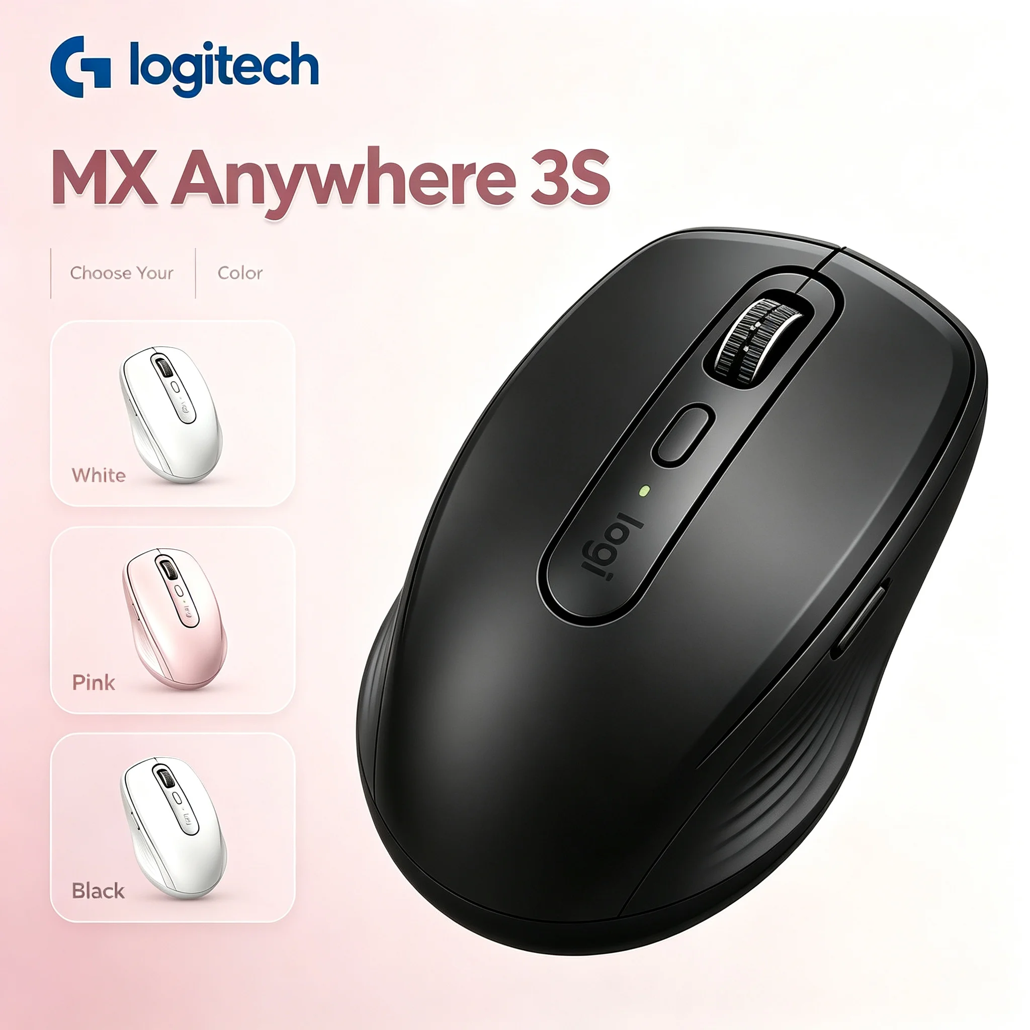Logitech MX Anywhere 3S Wireless Mouse Switch Between 3 Devices Rechargeable Quiet Click Office Mice