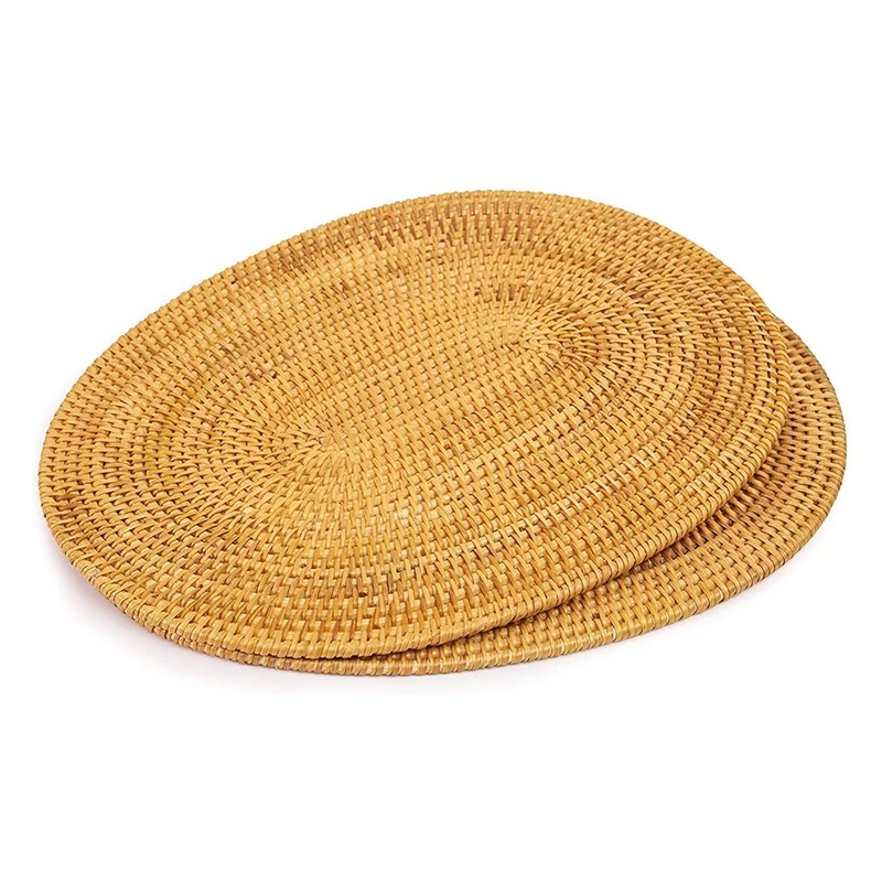 2 Pcs Oval Rattan Placemat,Natural Rattan Hand-Woven,Tea Ceremony Accessories,Suitable for Dining Room, Kitchen,Etc Retail